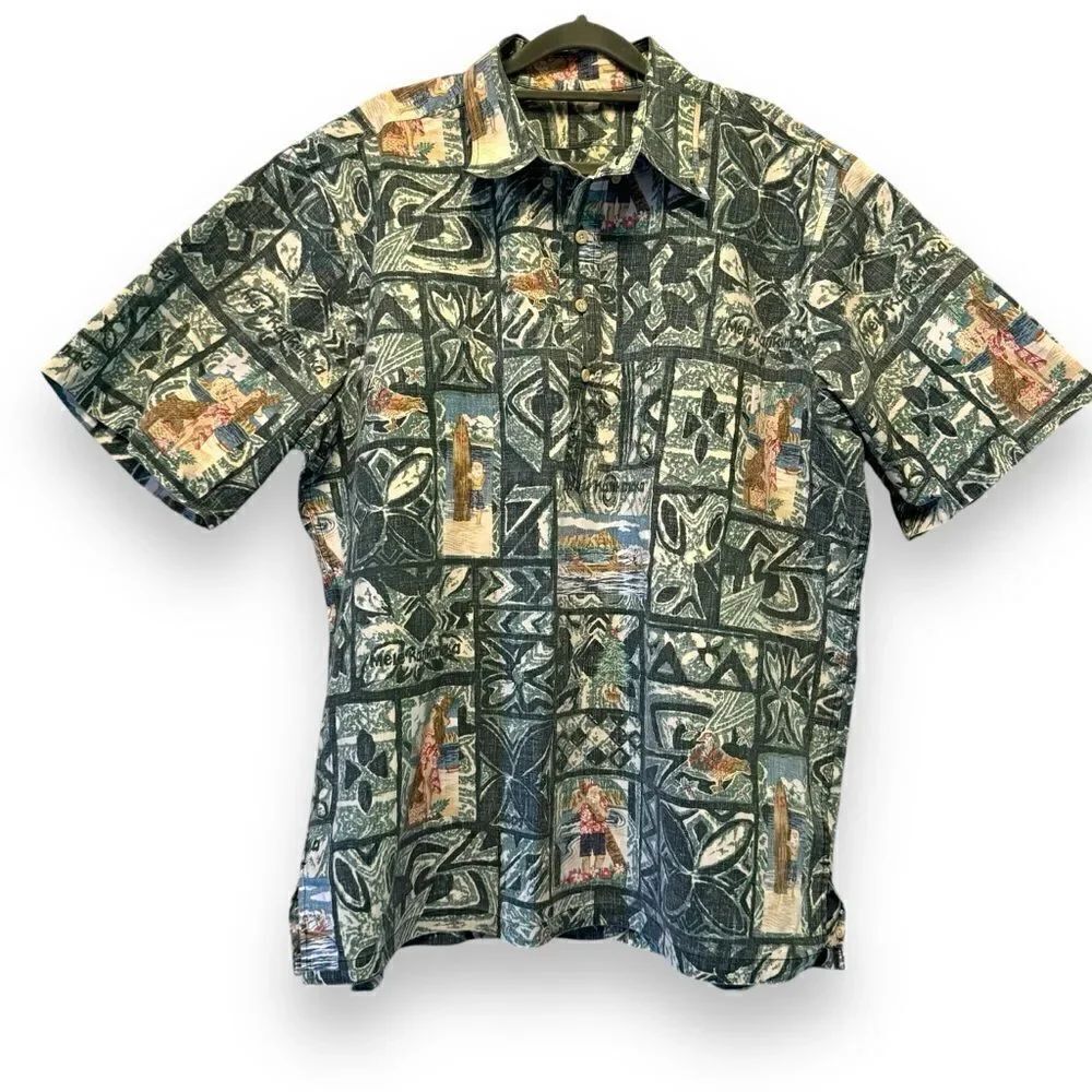 Vintage Popover Christmas Santa Claus Mele Kalikimaka Aloha Hawaiian Shirt